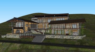 毛石民宿建筑场景sketchup模型下载